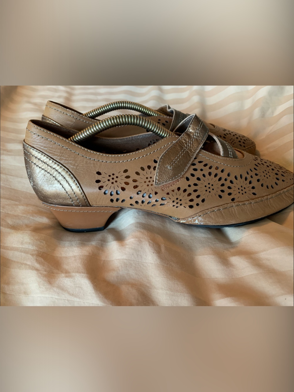 Aravon Taupe Perforated Mary Jane Flats